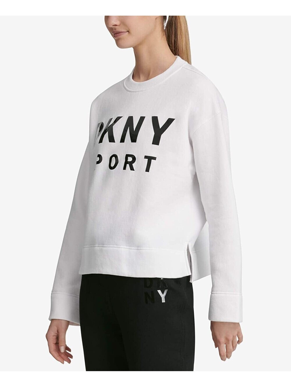 DKNY Womens Lacquer Logo Fleece Top Size S